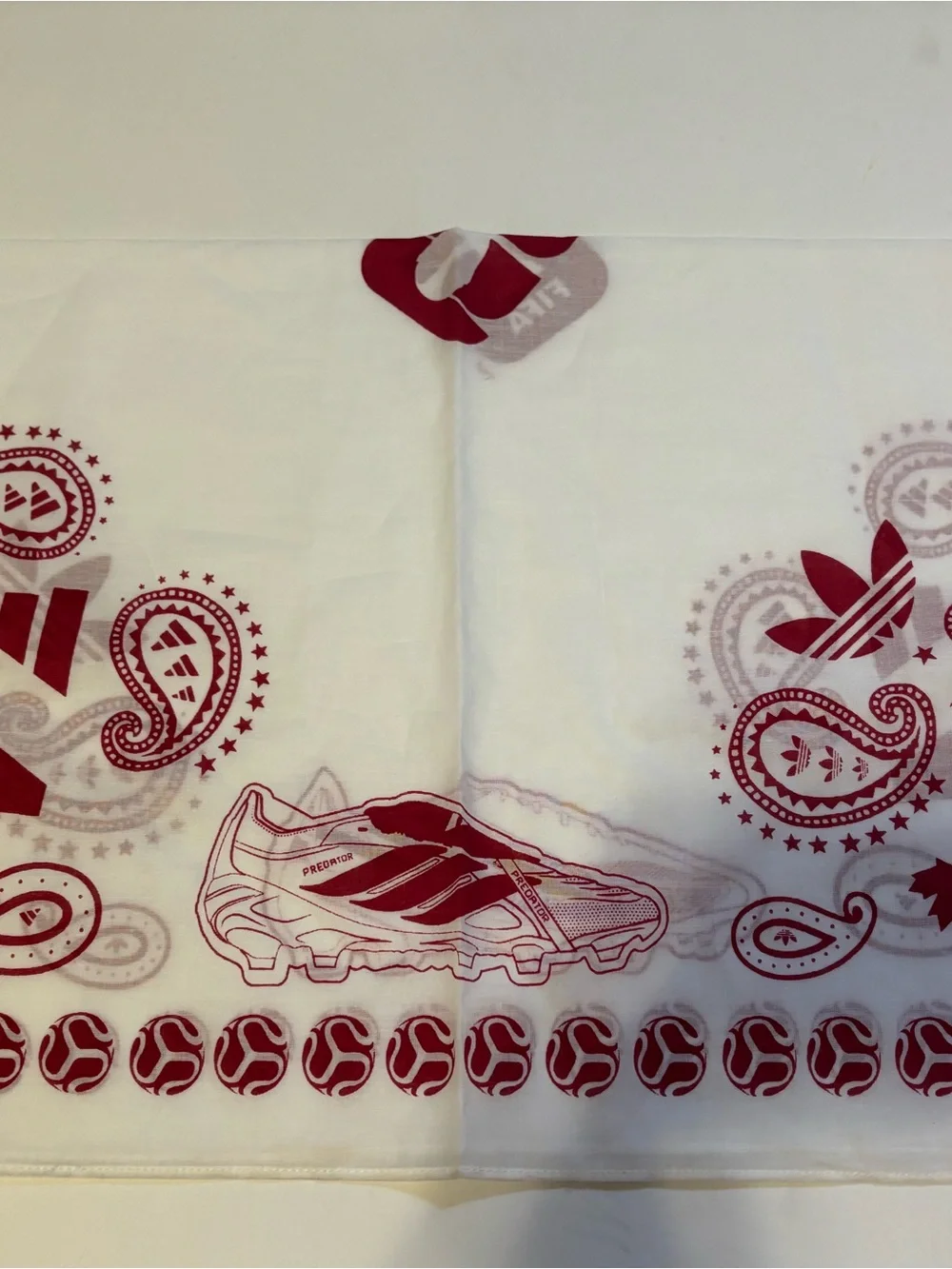 adidas FIFA White Nations Bandana with Red Paisley and Sports Motifs